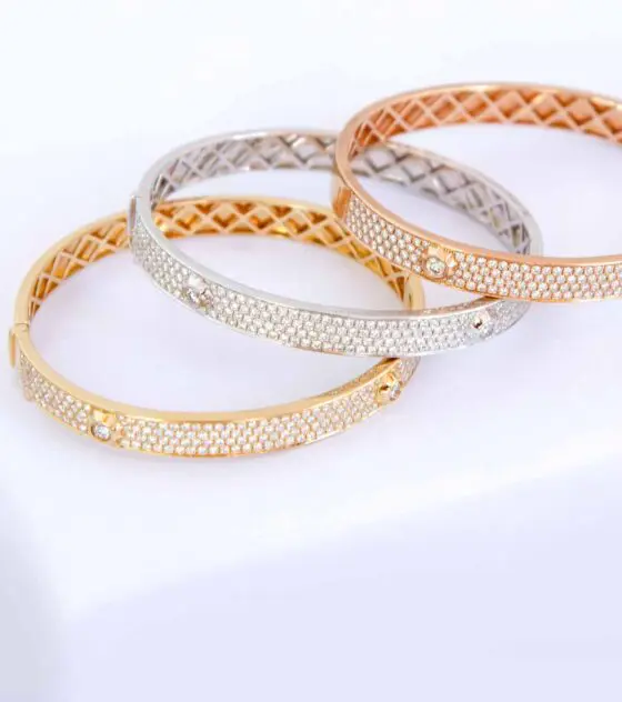 pave diamond nailhead bangle