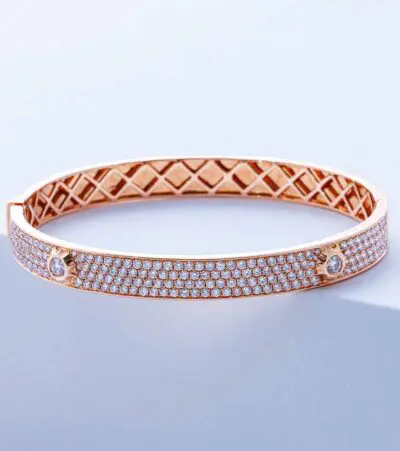 pave diamond nailhead bangle in yellow gold