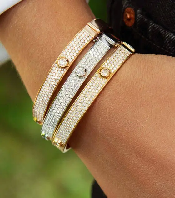 pave diamond nailhead bangle