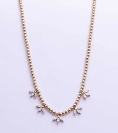 Diamond Flower Power Necklace with gold ball chain