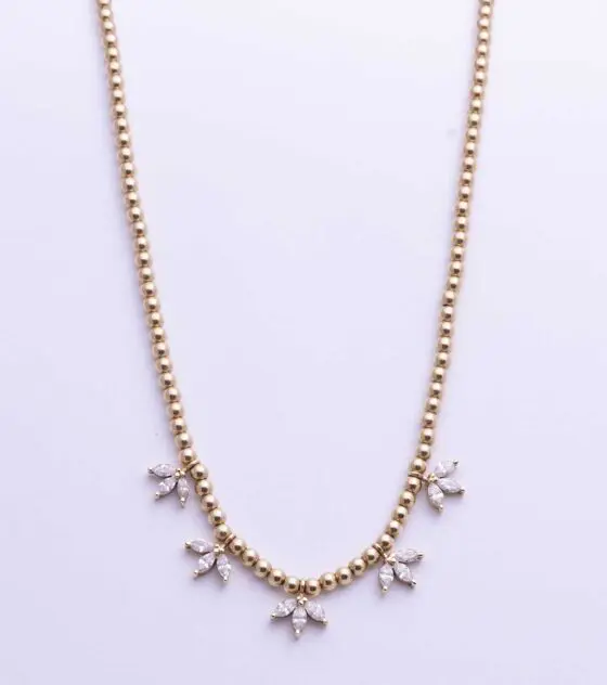 Diamond Flower Power Necklace with gold ball chain