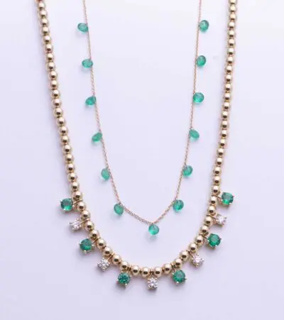 Emerald and Diamond Drop Necklace