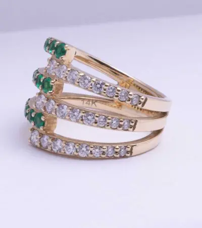 Two Tone Claw Ring with Emeralds & Diamonds