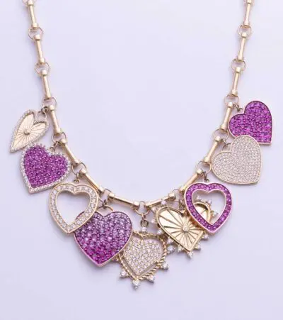 Pink Sapphire Heart Charms