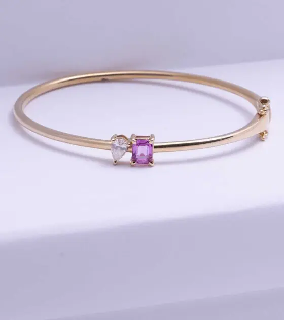 Pink Sapphire & White Diamond Bangle