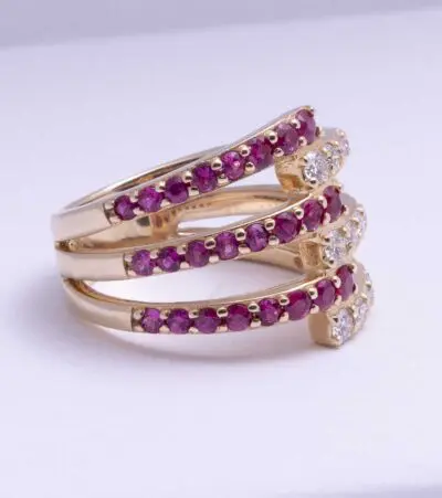 Two Tone Claw Ring with Diamonds & Rubies