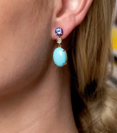 Blue Sapphire and Turquoise Earrings