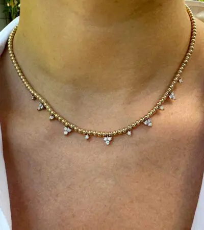 Baby Diamond Drop on gold ball chain