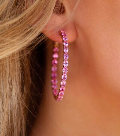 Oval Pink Sapphire Hoop Earrings